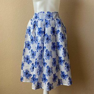 Sheer Floral Skirt Blue Elastic Waist Lined Small